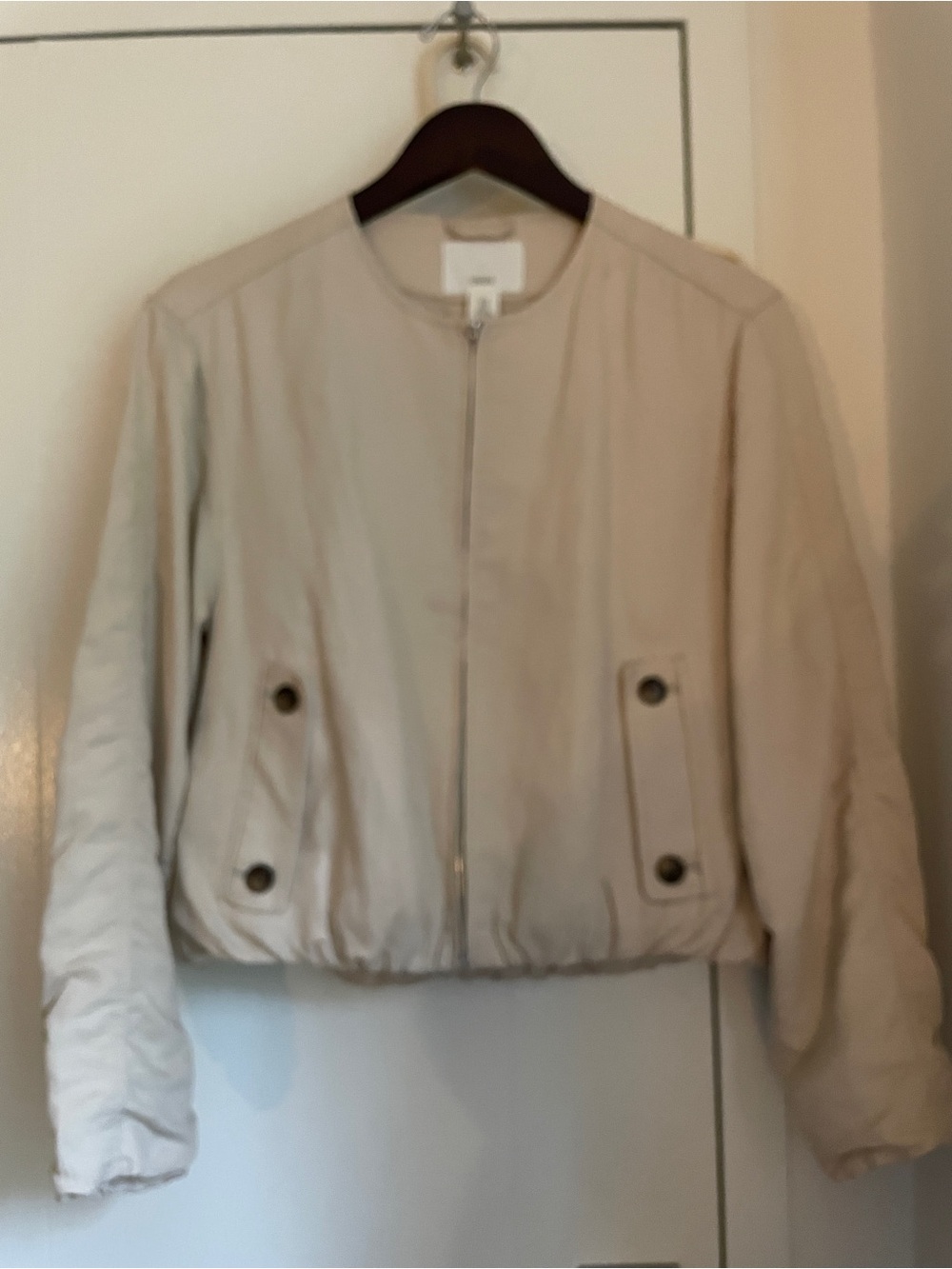 Zara Shell Pink Linen Zip-Front Bomber Jacket XS